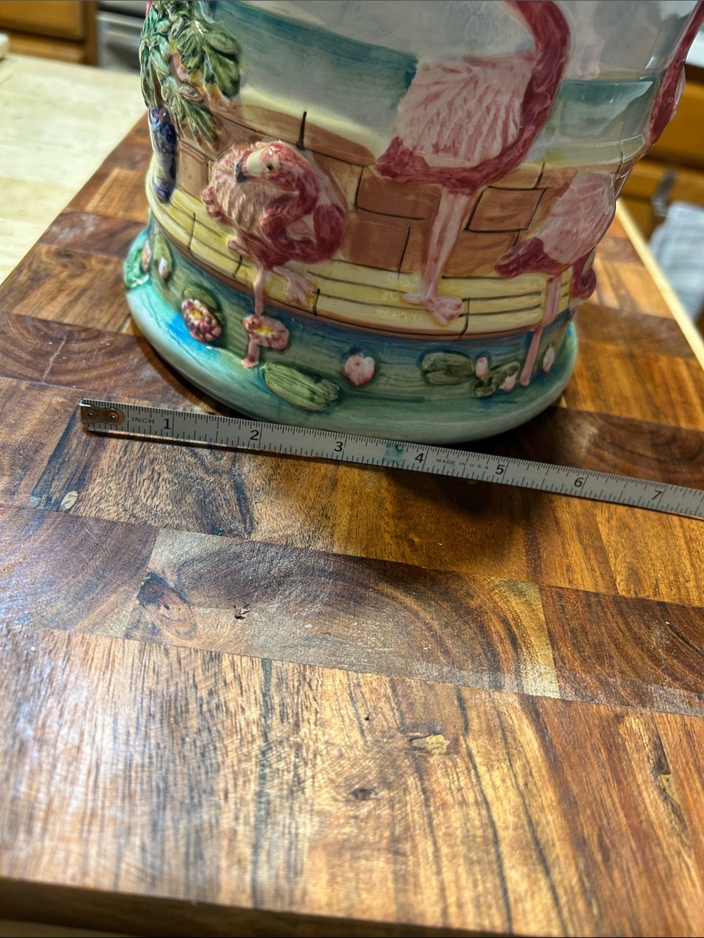 Ceramic Flamingo Canister or cookie jar- Hand-Painted Pink & Blue - Picture 9 of 12